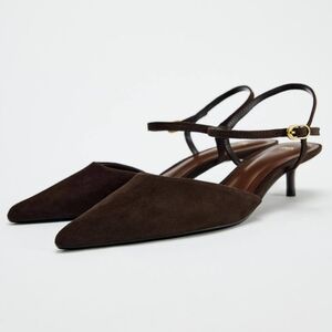 Zara Suede Brown Slingback Heels